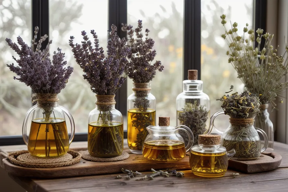 Flacon d'huile essentielle de menthe poivrée posé près du clavier, petit rituel de bien-être naturel au bureau
