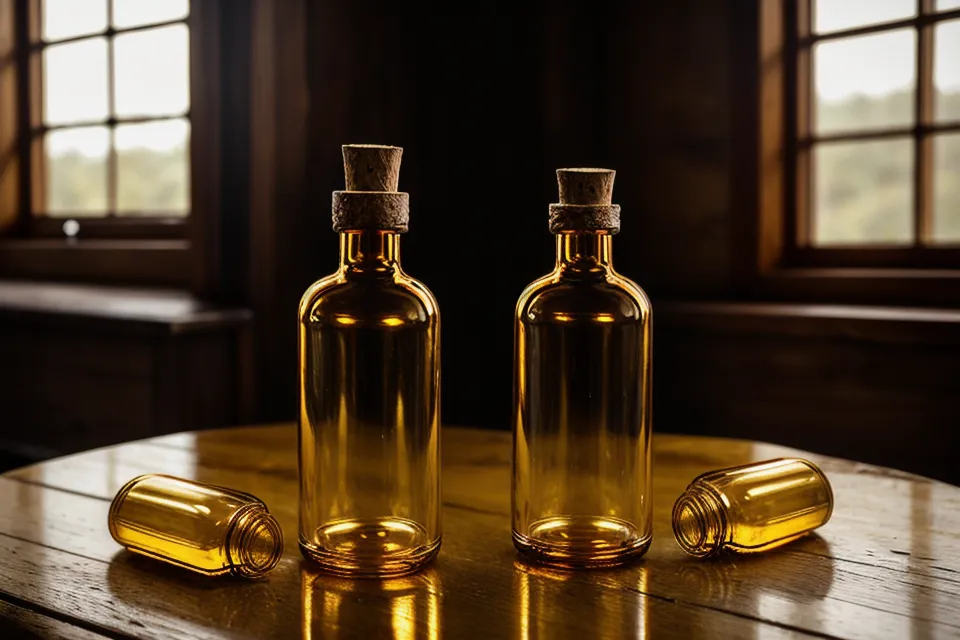 Préparation d'un sérum d'aromathérapie pour peau mature dans un flacon en verre ambré avec une pipette