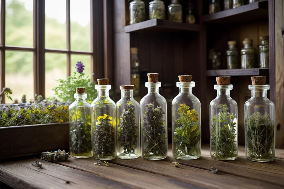 Flacon en verre de sirop maison contre la toux fermé et étiqueté à la main, prêt pour l'hiver