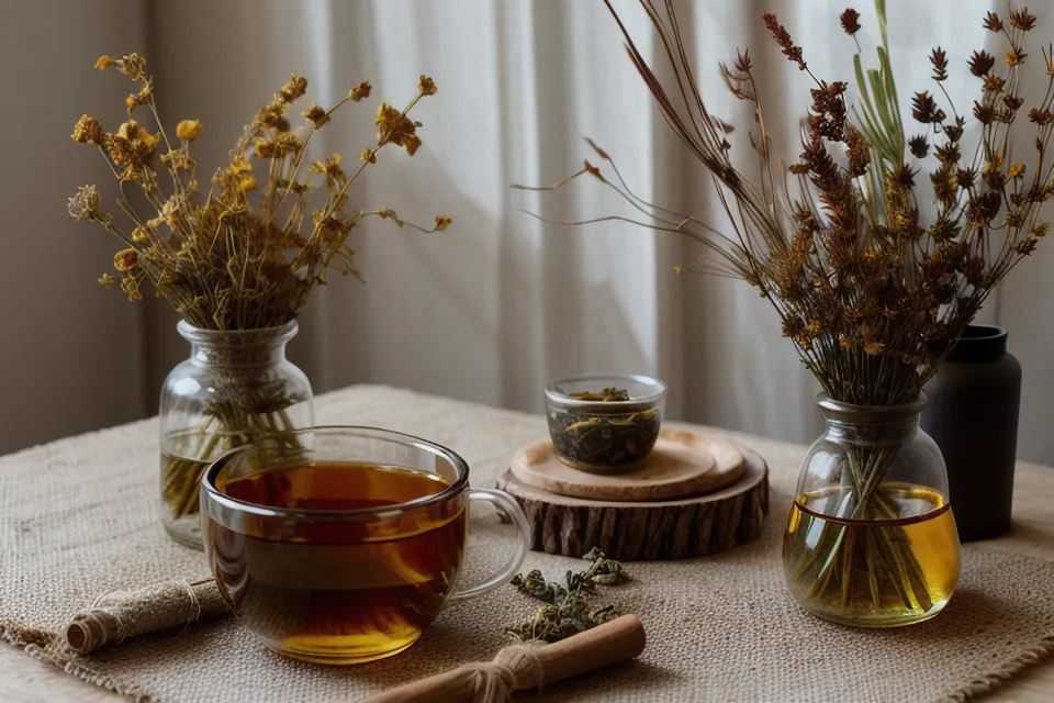 Racines de pissenlit séchées et cuillère en bois pour une tisane de détox douce, geste d'hygiène de vie en naturopathie débutante