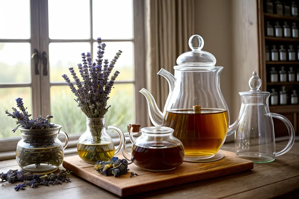Tasse d'infusion de plantes pour un sommeil naturel, rituel bien-être du soir après le travail