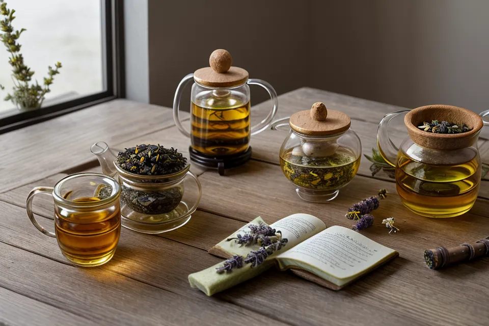 Main tenant une tasse d'infusion chaude, rituel bien-être du soir pour s'endormir naturellement