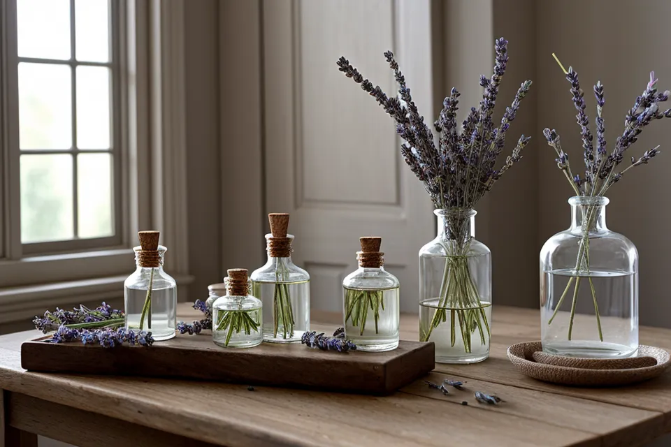 Mon avis sur les fleurs de Bach pour gérer ses émotions : carnet et flacons ambrés sur une table en bois