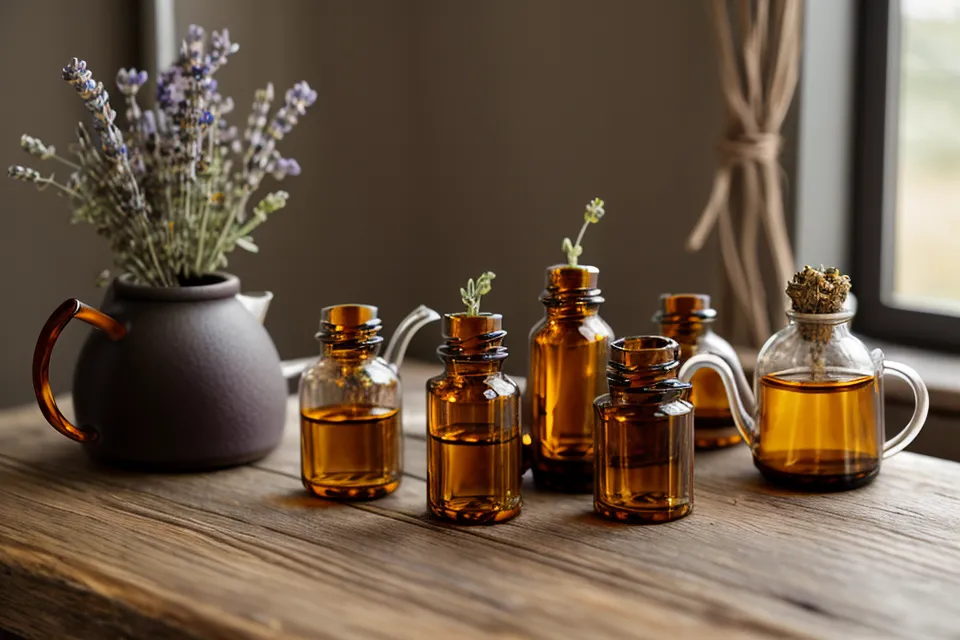 Infusion de plantes médicinales séchées dans une théière en verre, rituel du soir en naturopathie