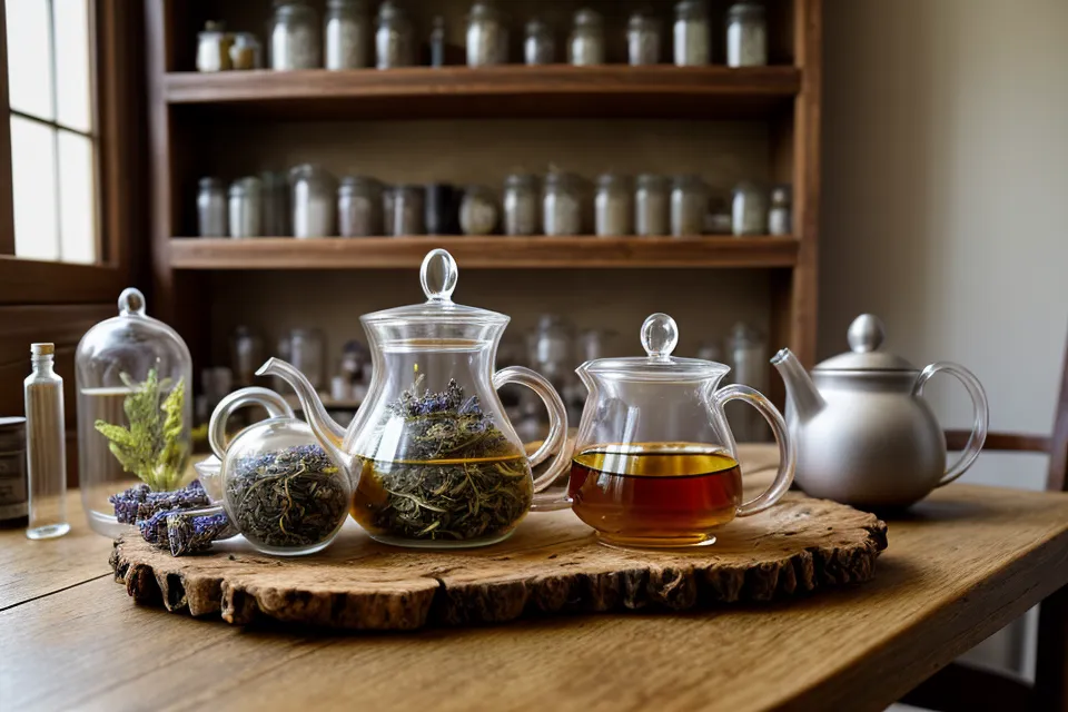 Mains tenant un mug chaud de tisane digestive, avec un livre de botanique posé sur les genoux.