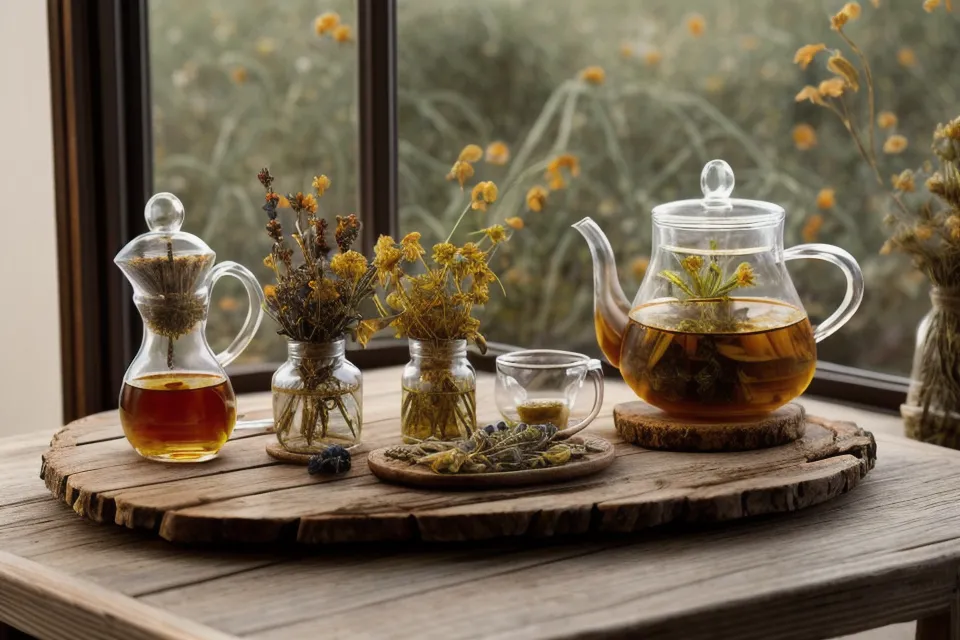 Feuilles de thym séché près d'une tasse en céramique blanche, remède naturel pour un mal de gorge