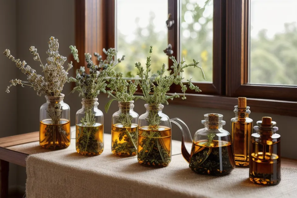 Boîte en bois rangeant des remèdes naturels et huiles essentielles, trousse d'hiver en naturopathie