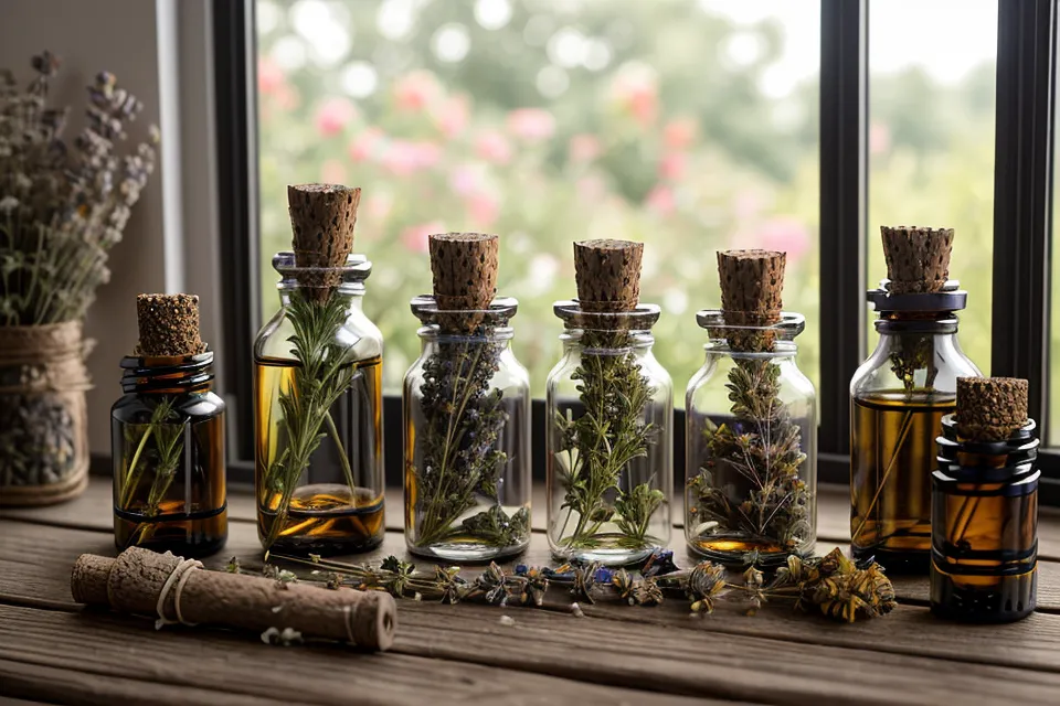Bocaux de plantes séchées sur une étagère de cuisine, réserve de plantes pour l'énergie contre la fatigue chronique