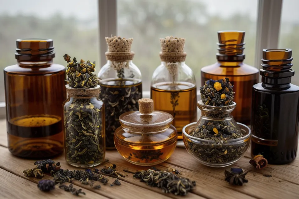 Fleurs de camomille matricaire séchées dans un bocal en verre, une plante médicinale pour le bien-être digestif