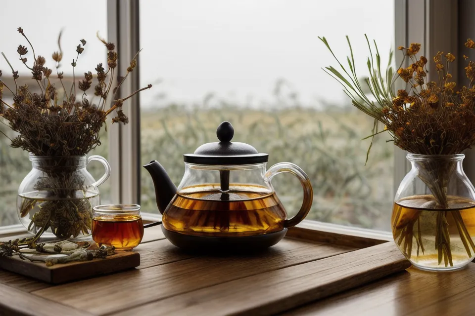 Main versant une infusion de plantes médicinales dans une tasse en céramique pour soulager une brûlure d'estomac