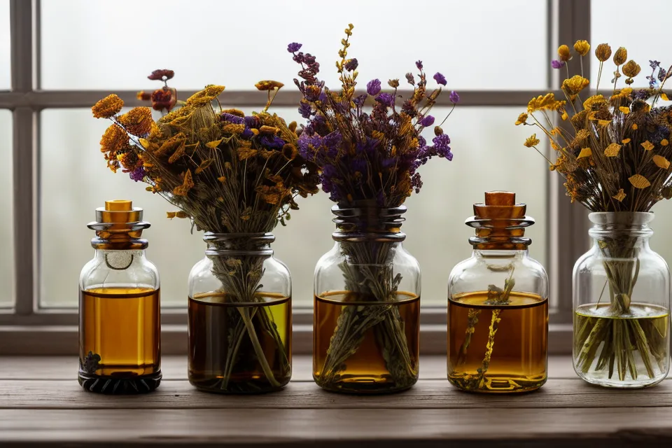 Flacon de fleur de Bach Mimulus tenu au-dessus d'un carnet de naturopathie débutante pour l'anxiété sociale
